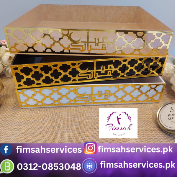 Eid Mubarak Acrylic Serving Tray with Golden Tags