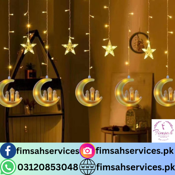 Ethereal Moon Shaped Battery-Operated String Lights by Fimsah Services – Illuminate Your Events with Celestial Radiance.