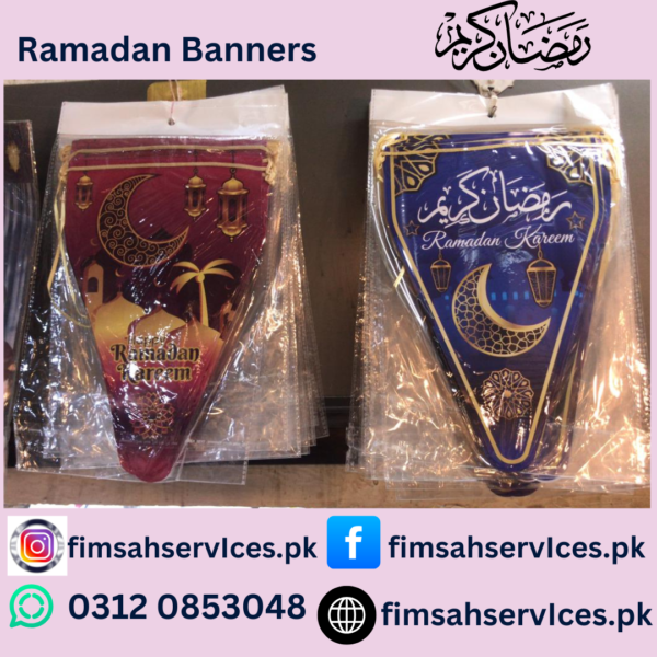 Elegant Ramadan banners with Islamic calligraphy and decorative elements.